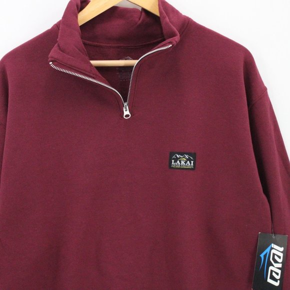 Lakai Sweater Mens Red Pullover Quarter Zip Long Sleeve Cotton Size Medium M NWT - Picture 2 of 10
